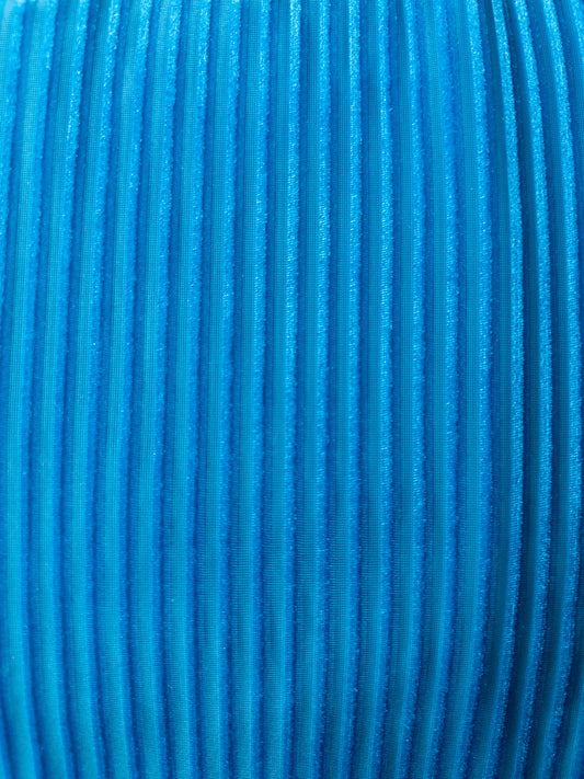 Neon Blue Ribbed Velvet - Single Bow